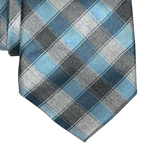 Michael Kors Tie Mens Silk Blend Necktie Blue Gray Plaid Checkered Work Business - Picture 2 of 10